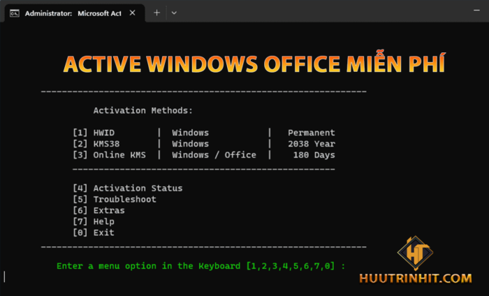 Active windows 10,11 office 2016, 2019, 2021 bằng CMD – Activation Script 1.8
